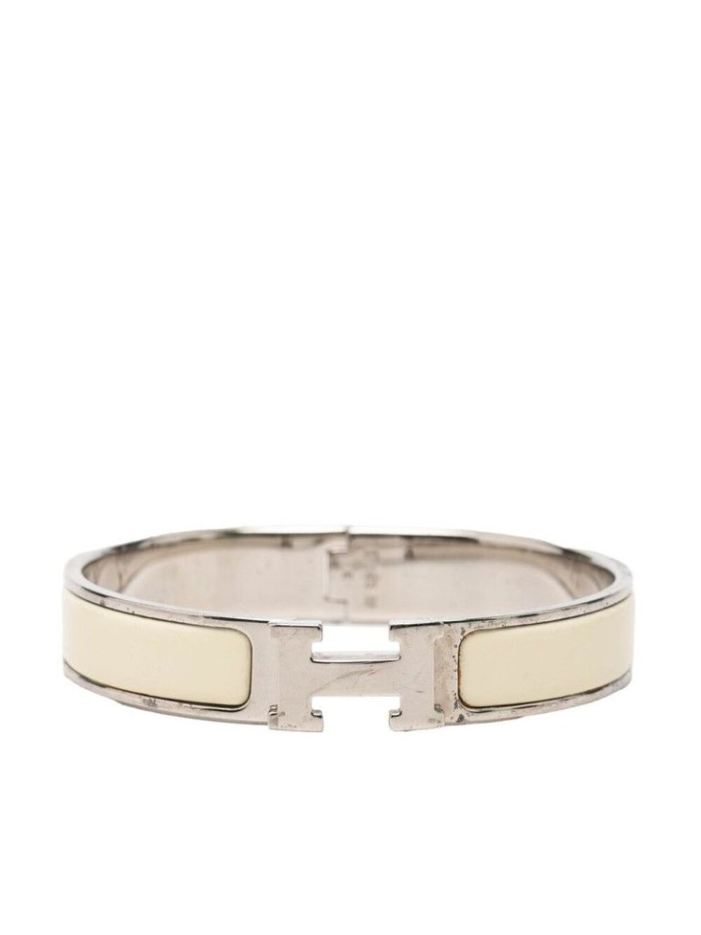 Hermes Click PM Bracelet Silver Off White Metal Enamel